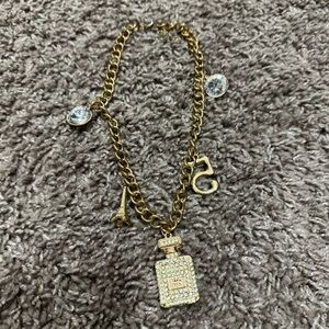 Gold Charm Necklace with Crystal Accents